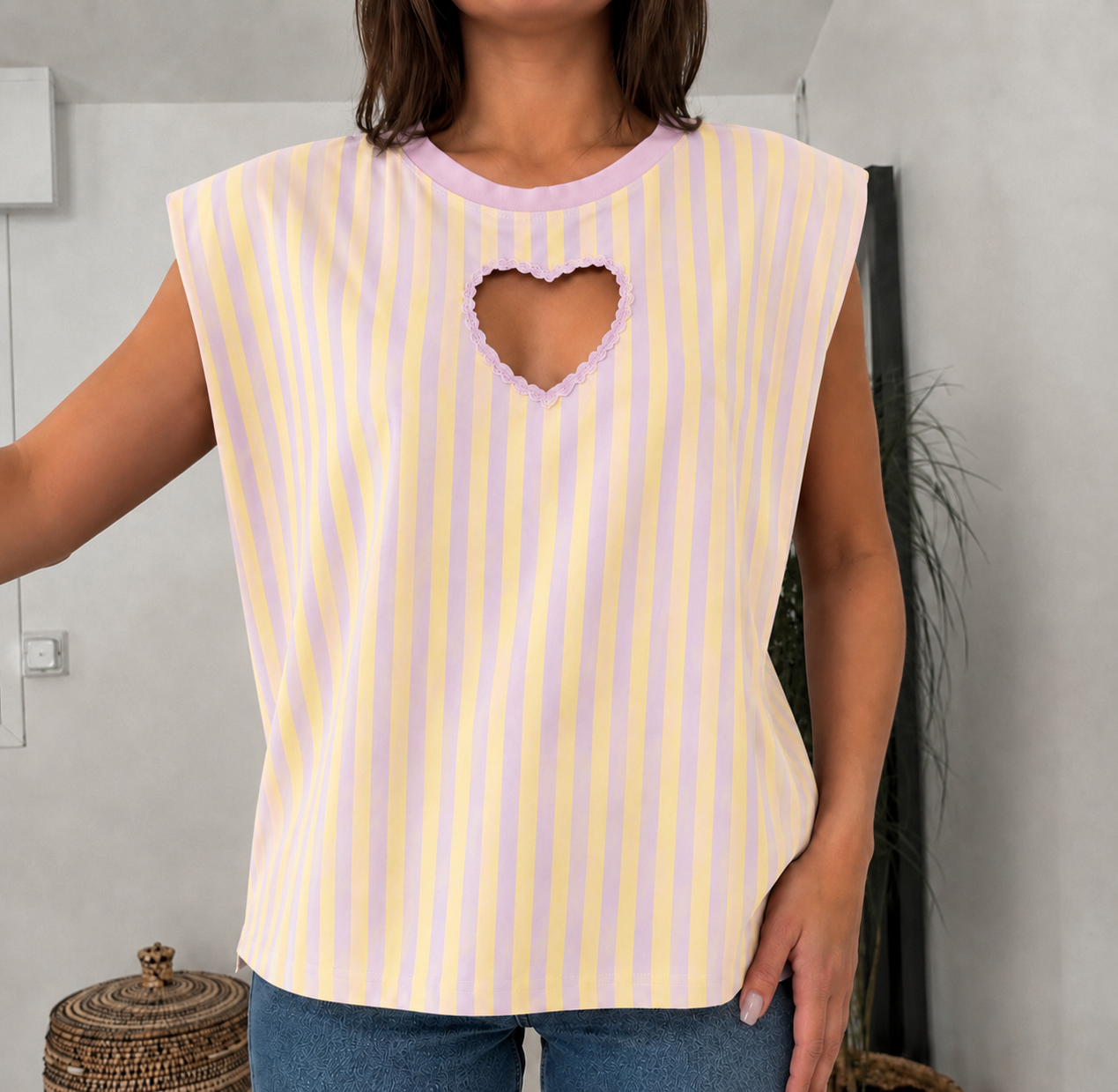Top cœur rose et jaune